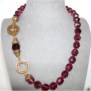Heidi Daus Red Beaded Necklace With Gold-Tone Accents & Toggle Clasp